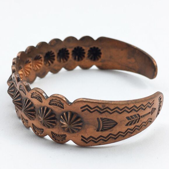 Vintage Southwest Concho Solid Copper Cuff Bracelet & Screw Back Earrings - Picture 6 of 9